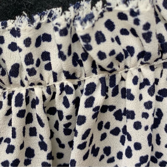 Ann Taylor Dark Navy Blue Abstract Dot White Long Sleeve Blouse Keyhole Front - Picture 12 of 16